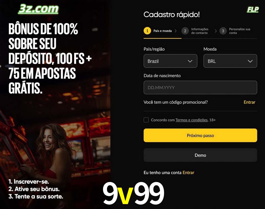 9v99 registro oficial cassino online Brasil com bônus de depósito e free spins